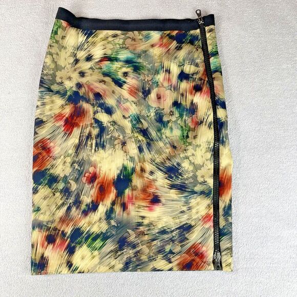 Sfizio Made in Italy Scuba Midi Skirt Womens M Multi Color Fusion Floral Pattern - Picture 1 of 12